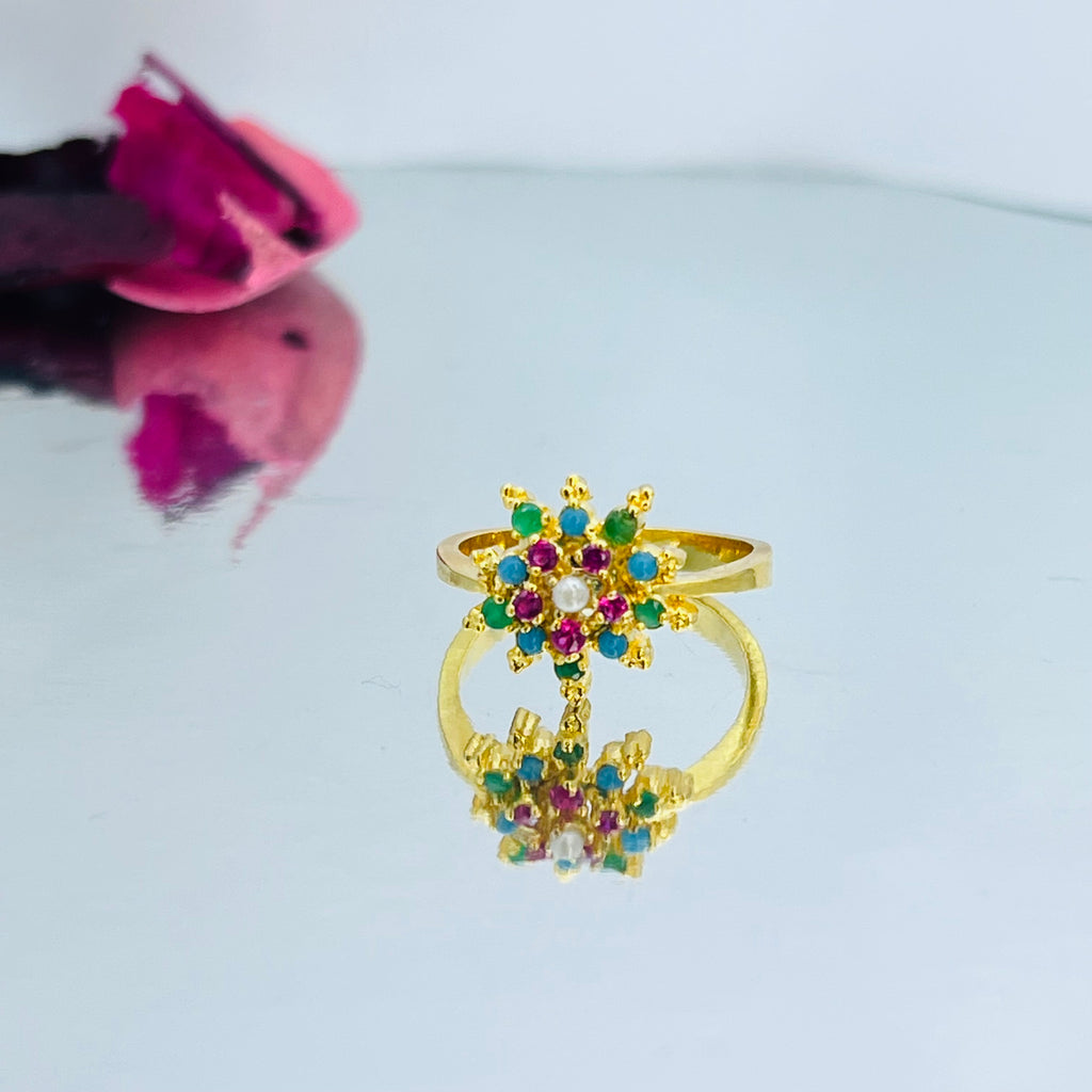 Multi stones hand carved ring s925 | Navratan