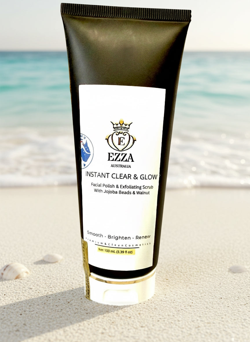 INSTANT CLEAR & GLOW                              Facial Polish & exfoliating Scrub | With Jojoba Beads & Walnut | Australian-Made Skincare
