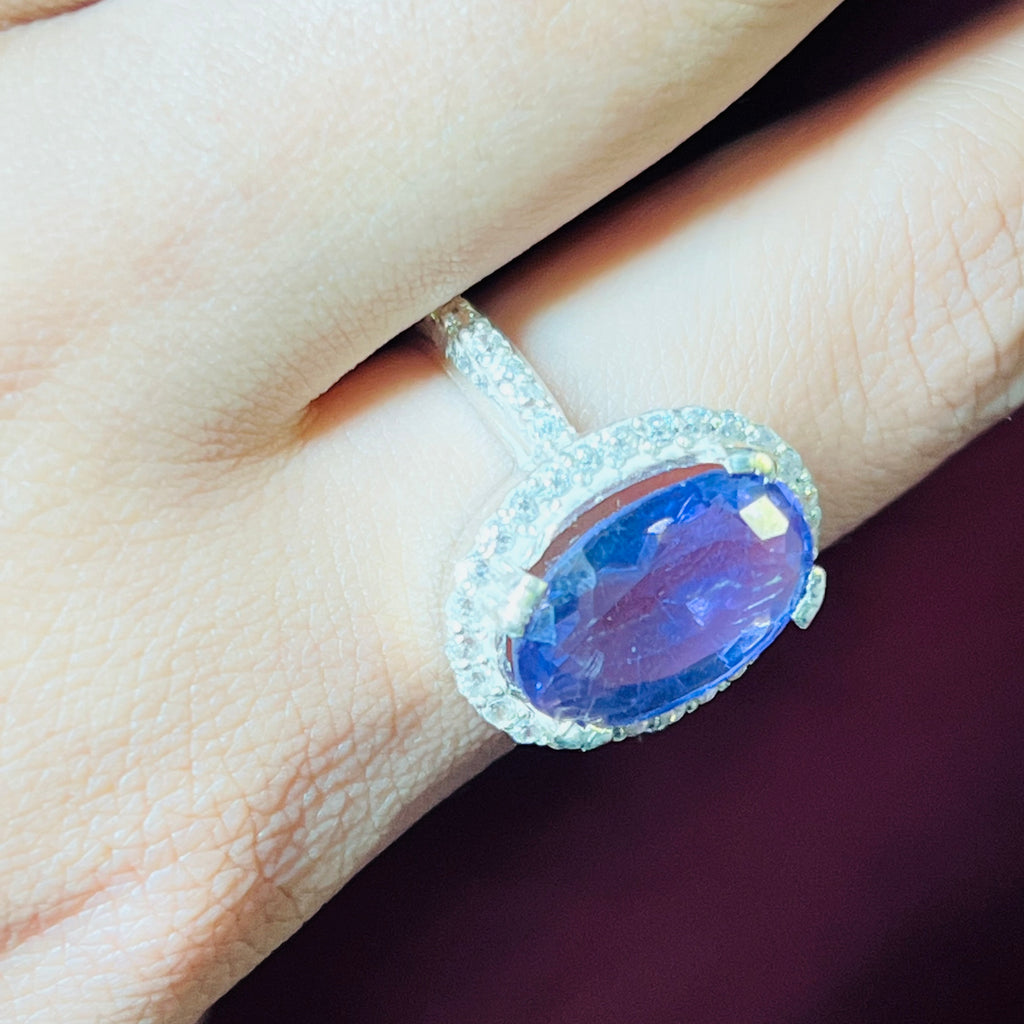 Natural amethyst + zircon ring silver s925