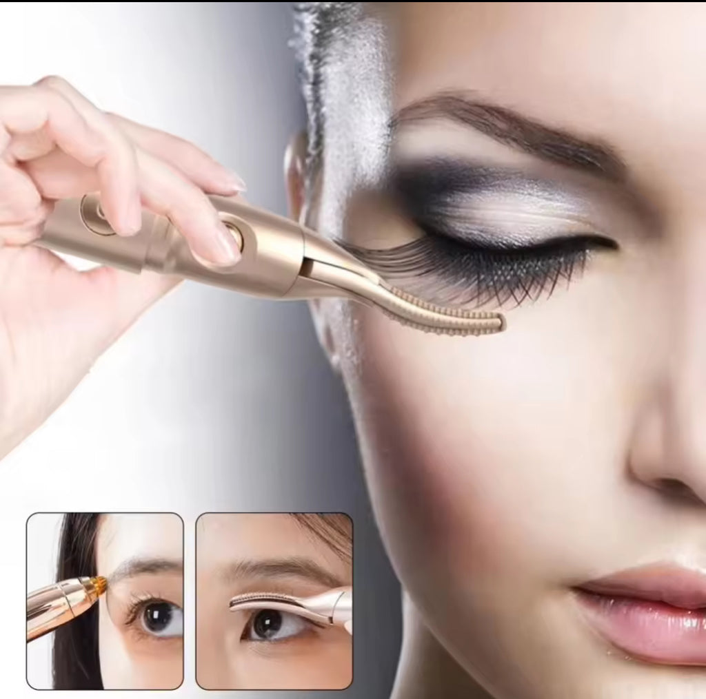 Portable Electric Heated Eyelash Curler & Eyebrow Trimmer – USB Rechargeable 2-in-1 Makeup Tool