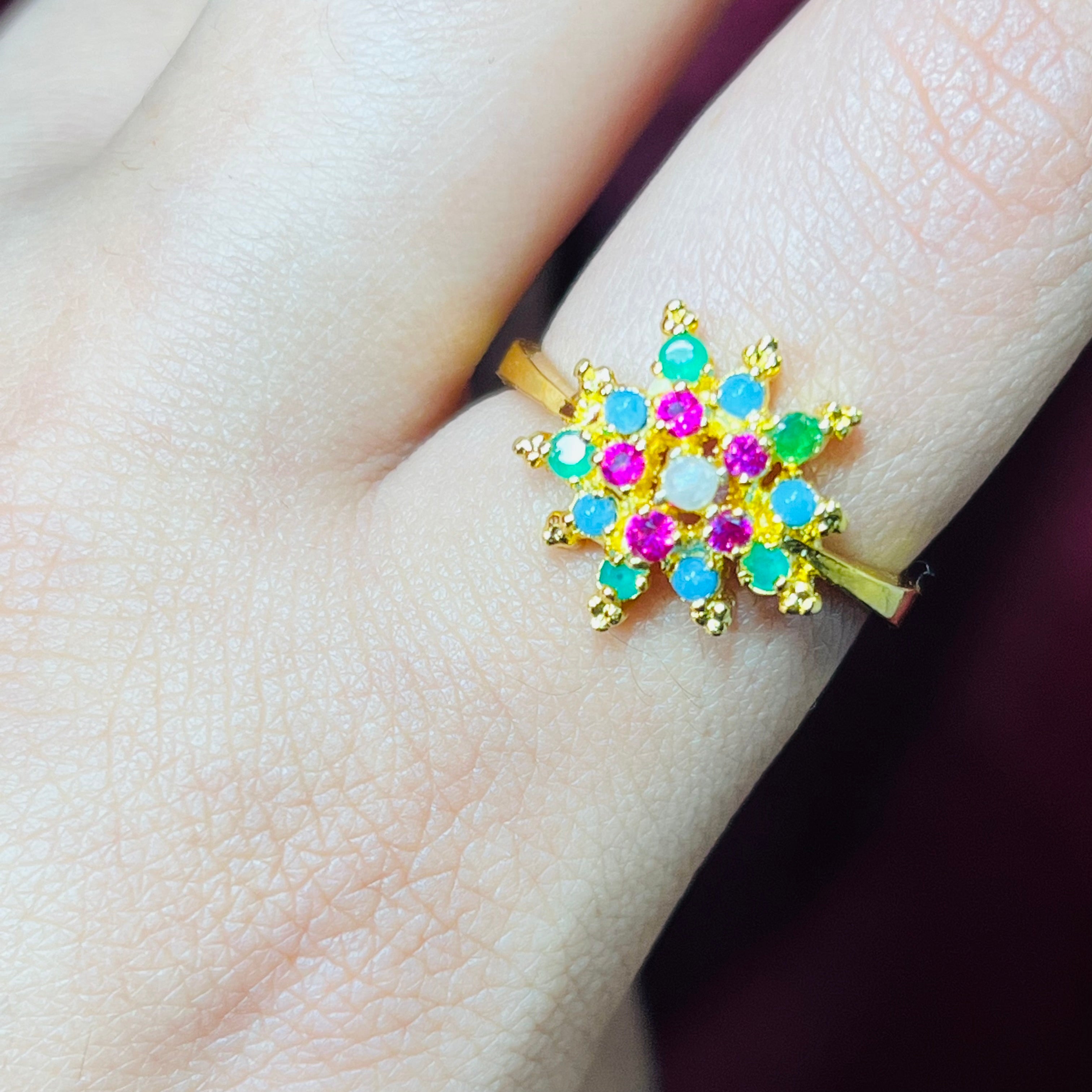 Multi stones hand carved ring s925 | Navratan
