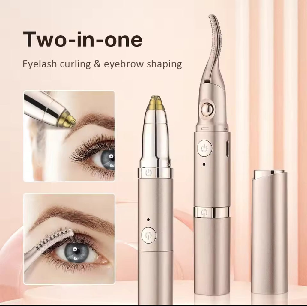 Portable Electric Heated Eyelash Curler & Eyebrow Trimmer – USB Rechargeable 2-in-1 Makeup Tool