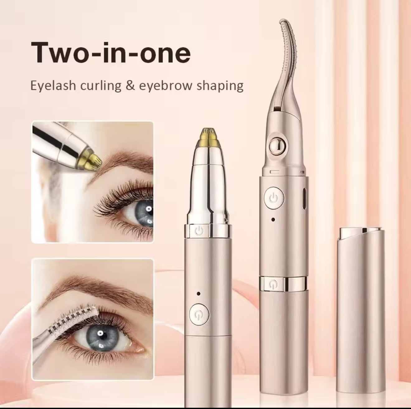 Portable Electric Heated Eyelash Curler & Eyebrow Trimmer – USB Rechargeable 2-in-1 Makeup Tool