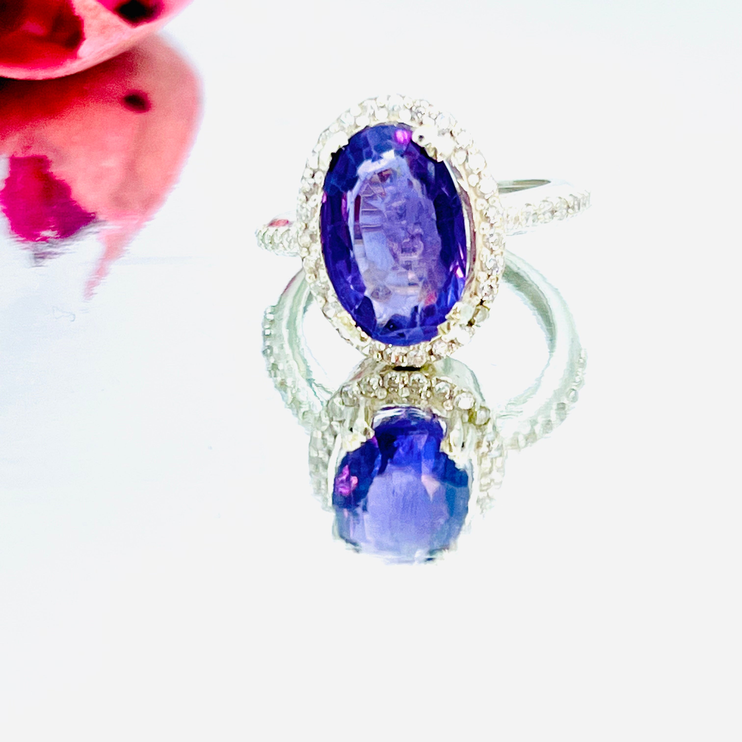 Natural amethyst + zircon ring silver s925