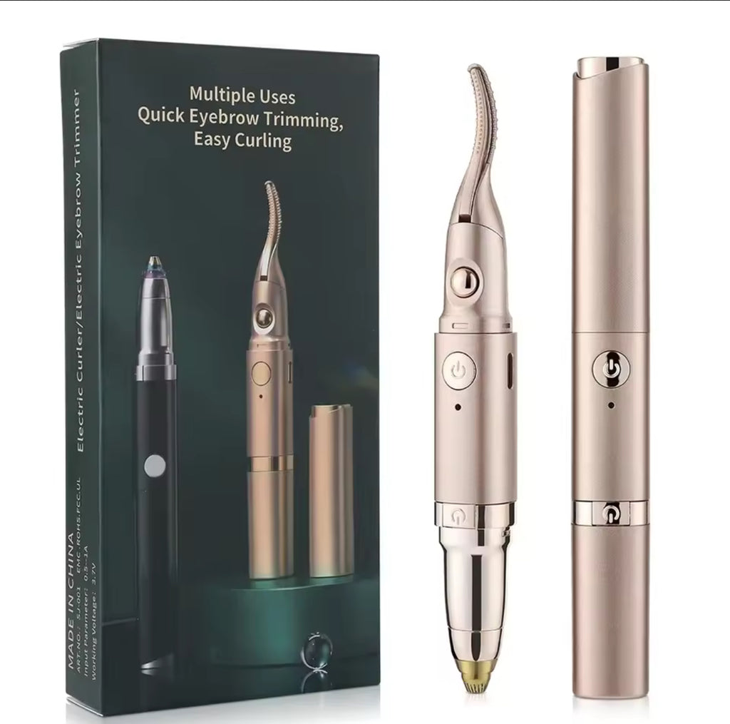 Portable Electric Heated Eyelash Curler & Eyebrow Trimmer – USB Rechargeable 2-in-1 Makeup Tool
