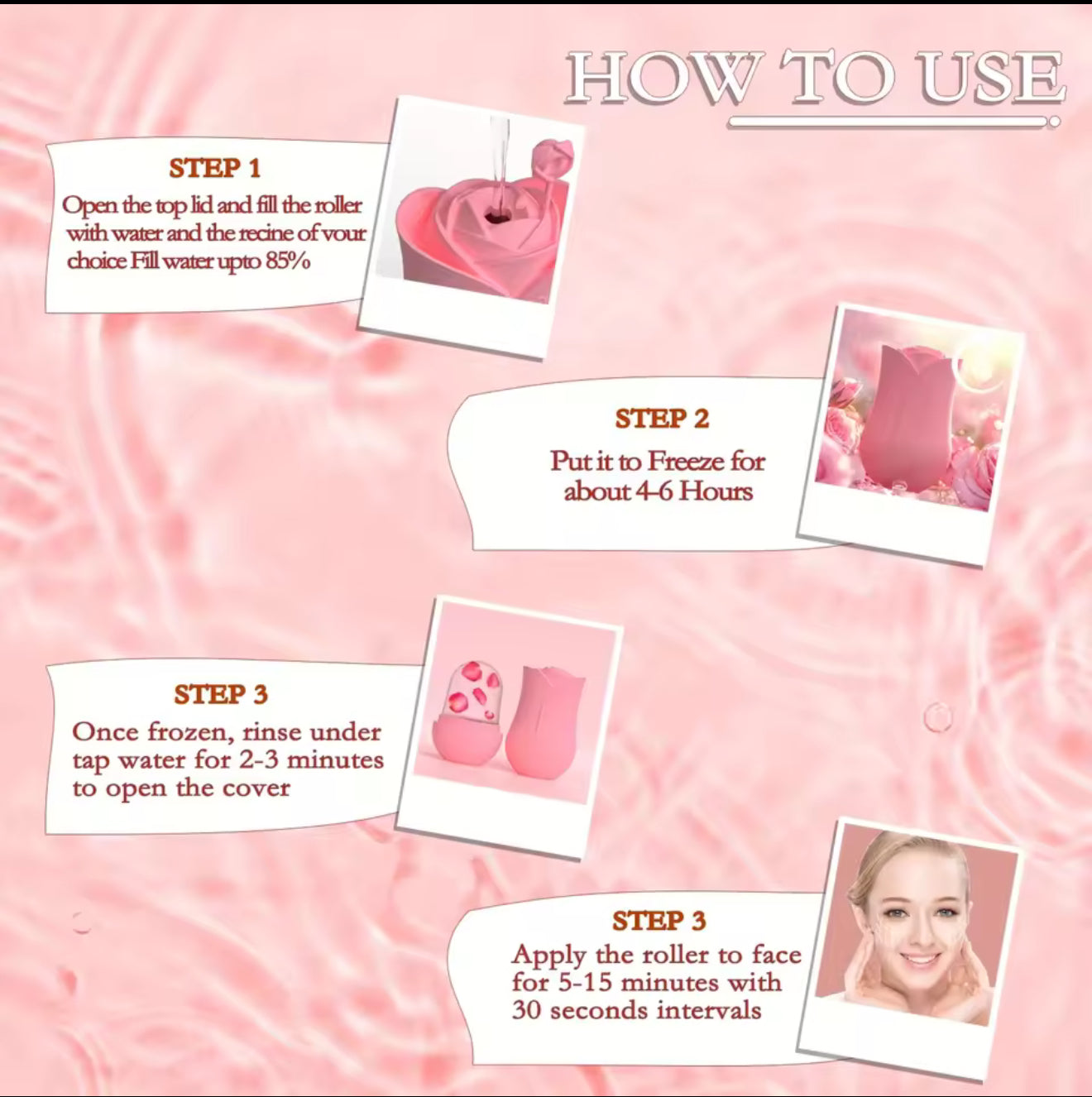 Rose Ice Facial Roller – Cooling Sculpt & Glow Tool